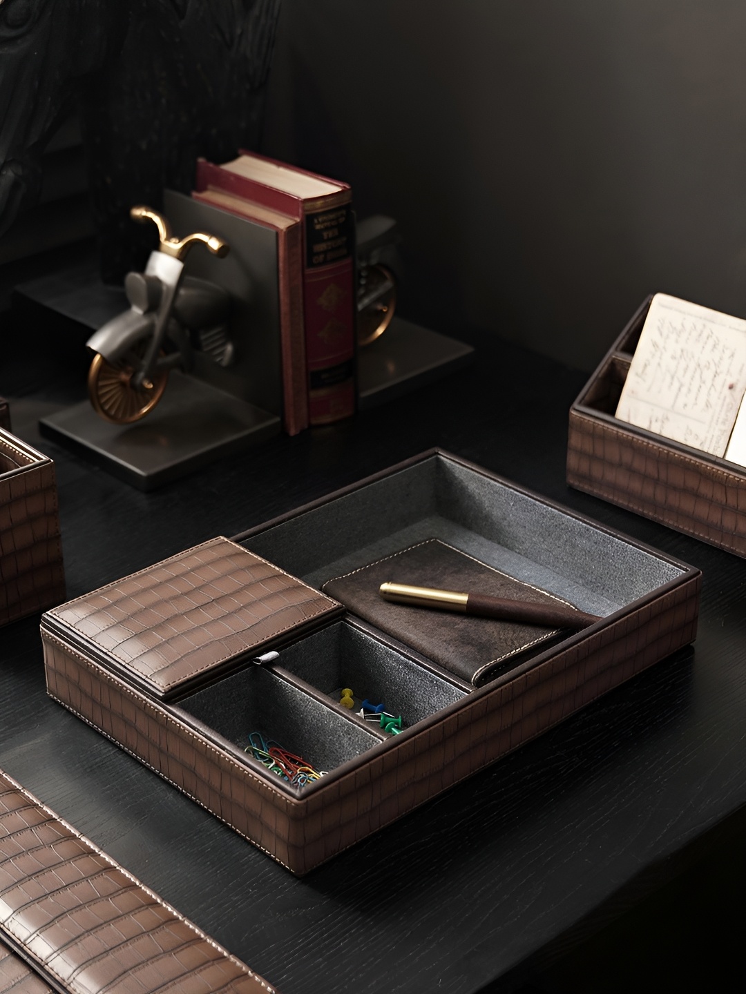

Pure Home and Living Brown Textured Desk Organiser