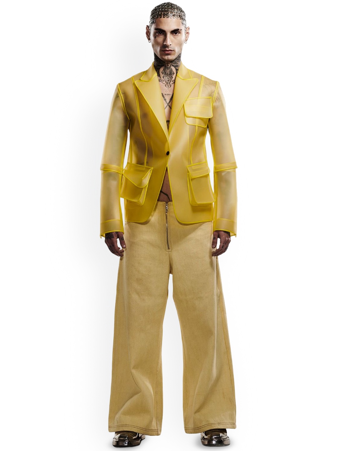 

BLONI Men Longline Tailored Jacket, Yellow