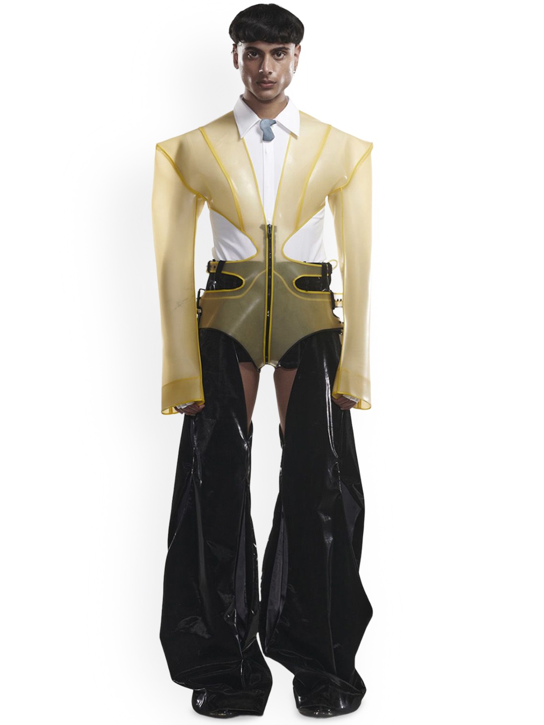 

BLONI Men Longline Tailored Jacket with Patchwork, Yellow
