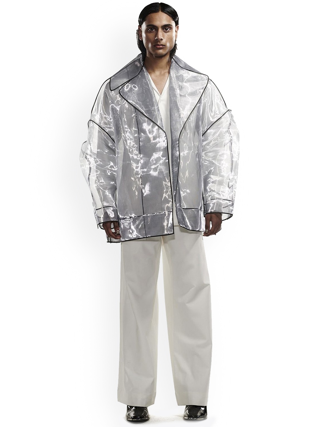 

BLONI Men Longline Tailored Jacket, Transparent