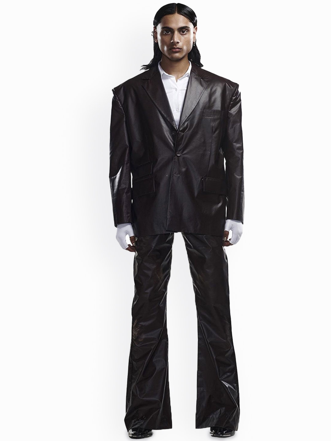 

BLONI Men Solid Longline Tailored Jacket, Black