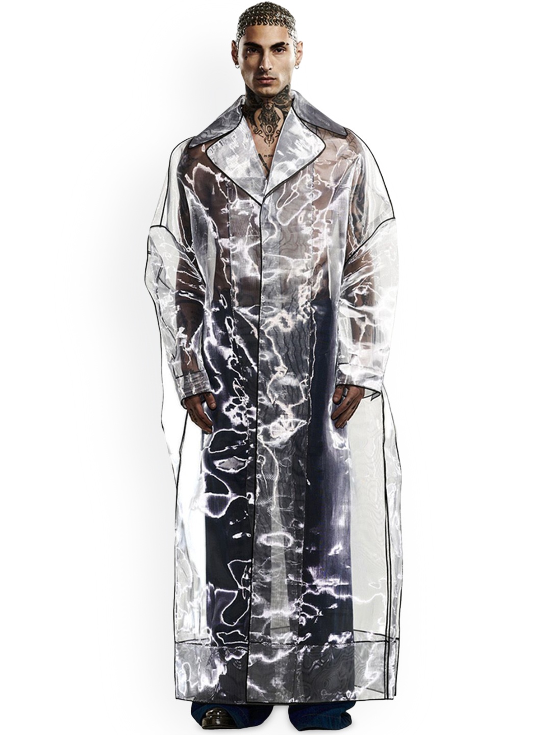 

BLONI Men Longline Tailored Jacket, Transparent