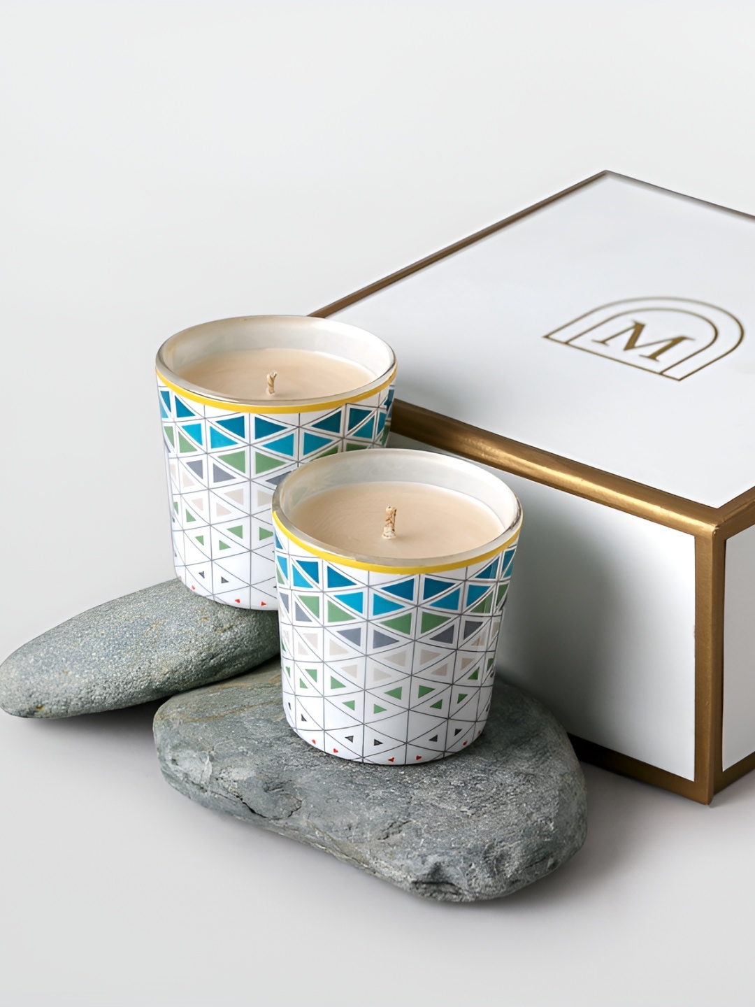 

Mirooh Velanian Blue & White 4 Pcs Printed Glass Votive Candles