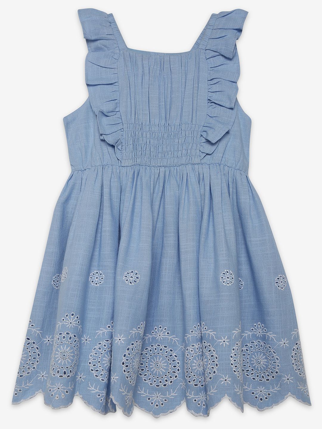 

Ed-a-Mamma Girls Schiffli Embroidered Fit & Flare Dress, Blue