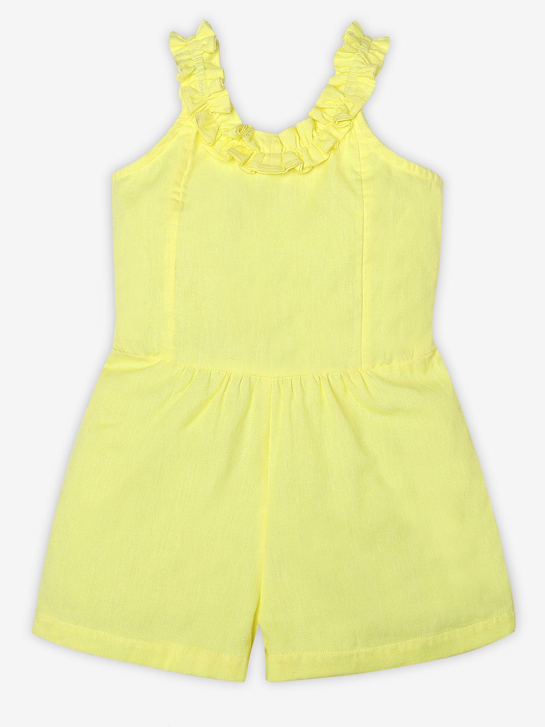 

Ed-a-Mamma Girls Sleeveless Tie-Ups & Smocked Detail Cotton Basic Jumpsuit, Yellow