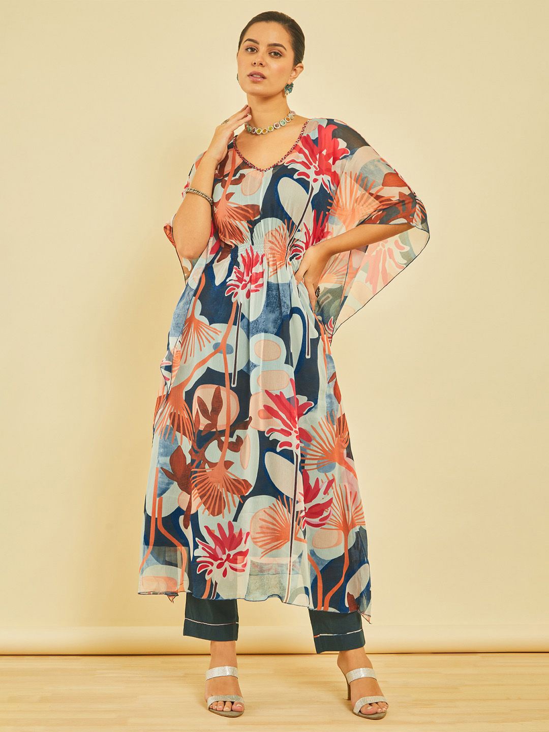 

Soch Floral Women Print Maxi Dress, Teal
