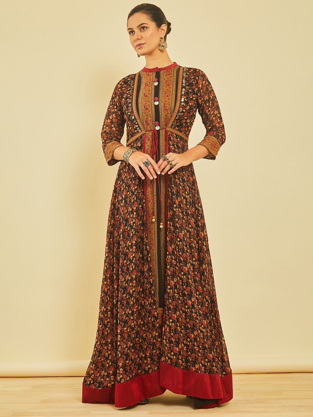 

Soch Print Georgette Maxi Dress, Black