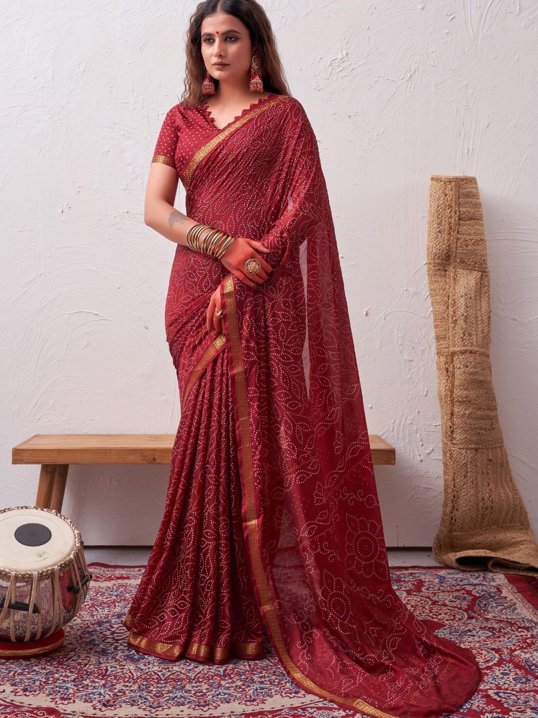 

Bandhanivilla Bandhani Zari Pure Silk Bandhani Saree, Maroon