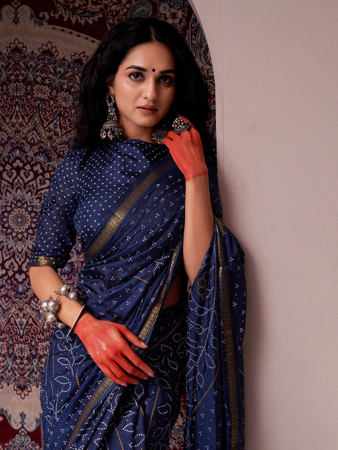 

Bandhanivilla Bandhani Zari Pure Silk Bandhani Saree, Blue