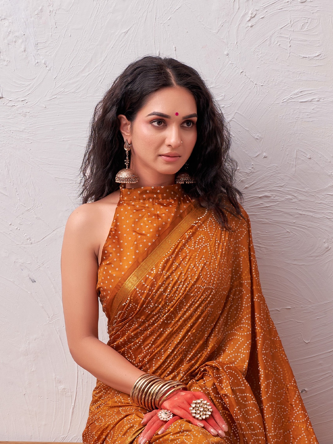 

Bandhanivilla Bandhani Zari Pure Silk Bandhani Saree, Mustard