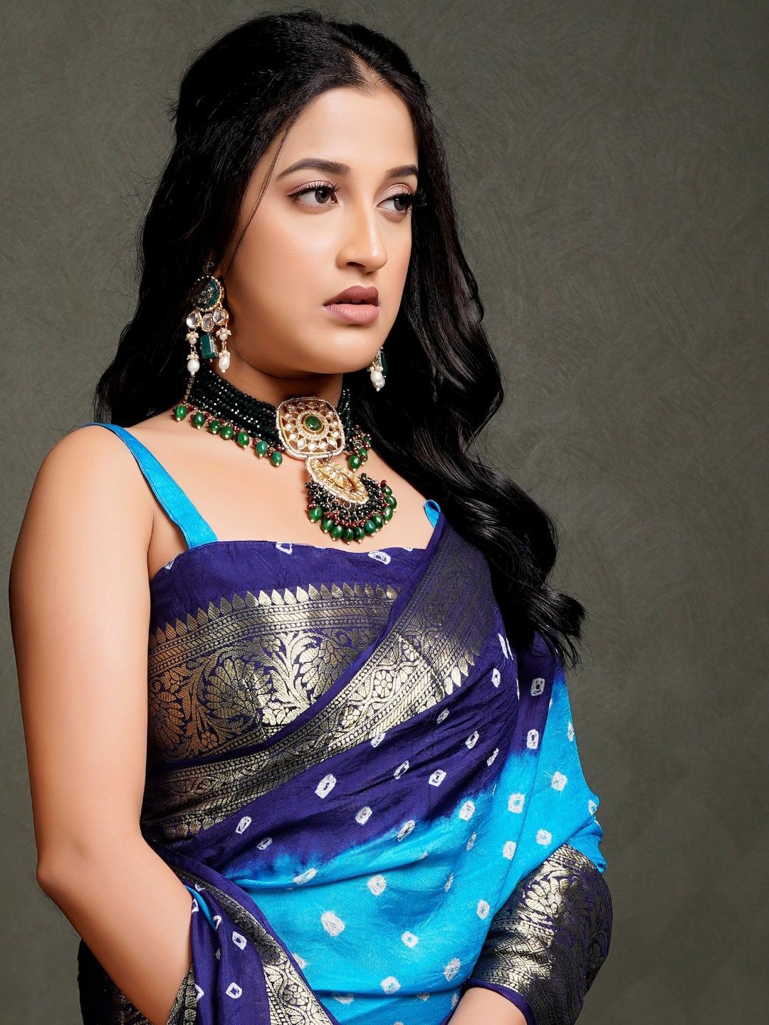 

Bandhanivilla Bandhani Zari Pure Silk Bandhani Saree, Teal