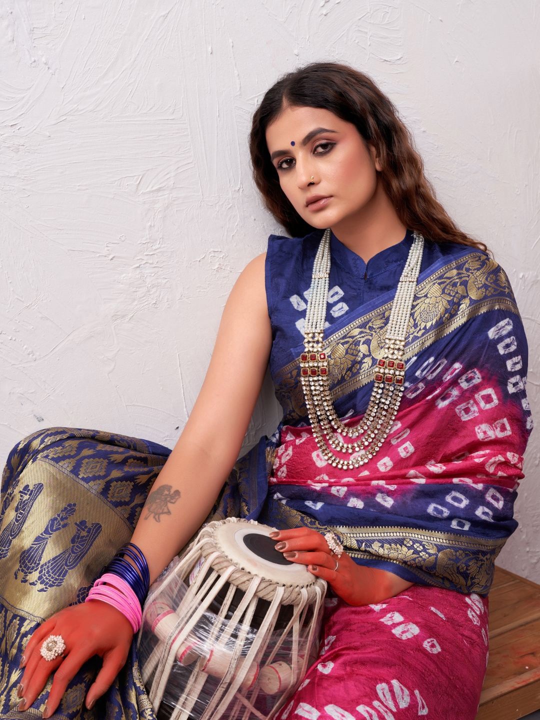 

Bandhanivilla Bandhani Zari Pure Silk Bandhani Saree, Pink