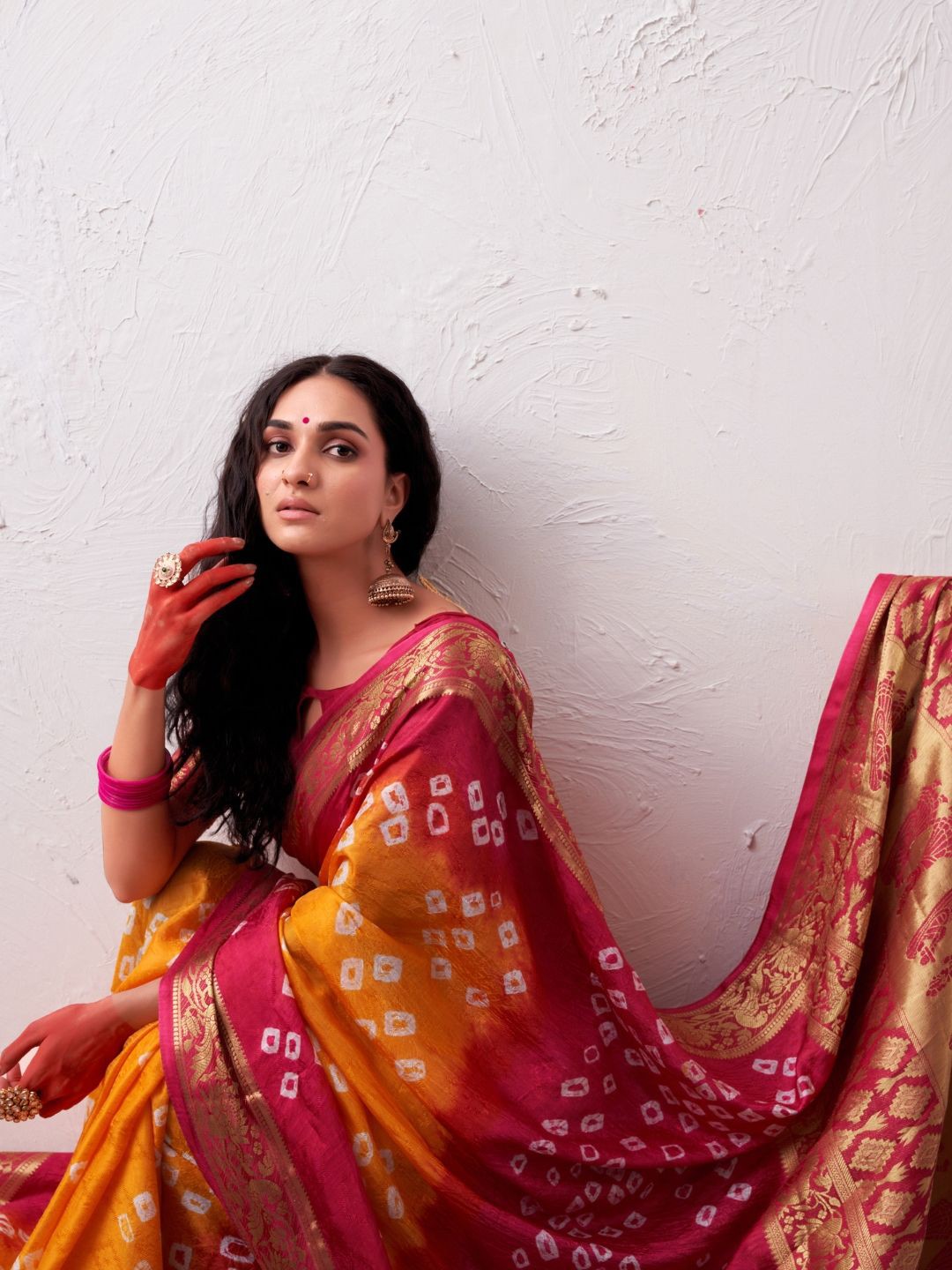 

Bandhanivilla Bandhani Zari Pure Silk Bandhani Saree, Gold
