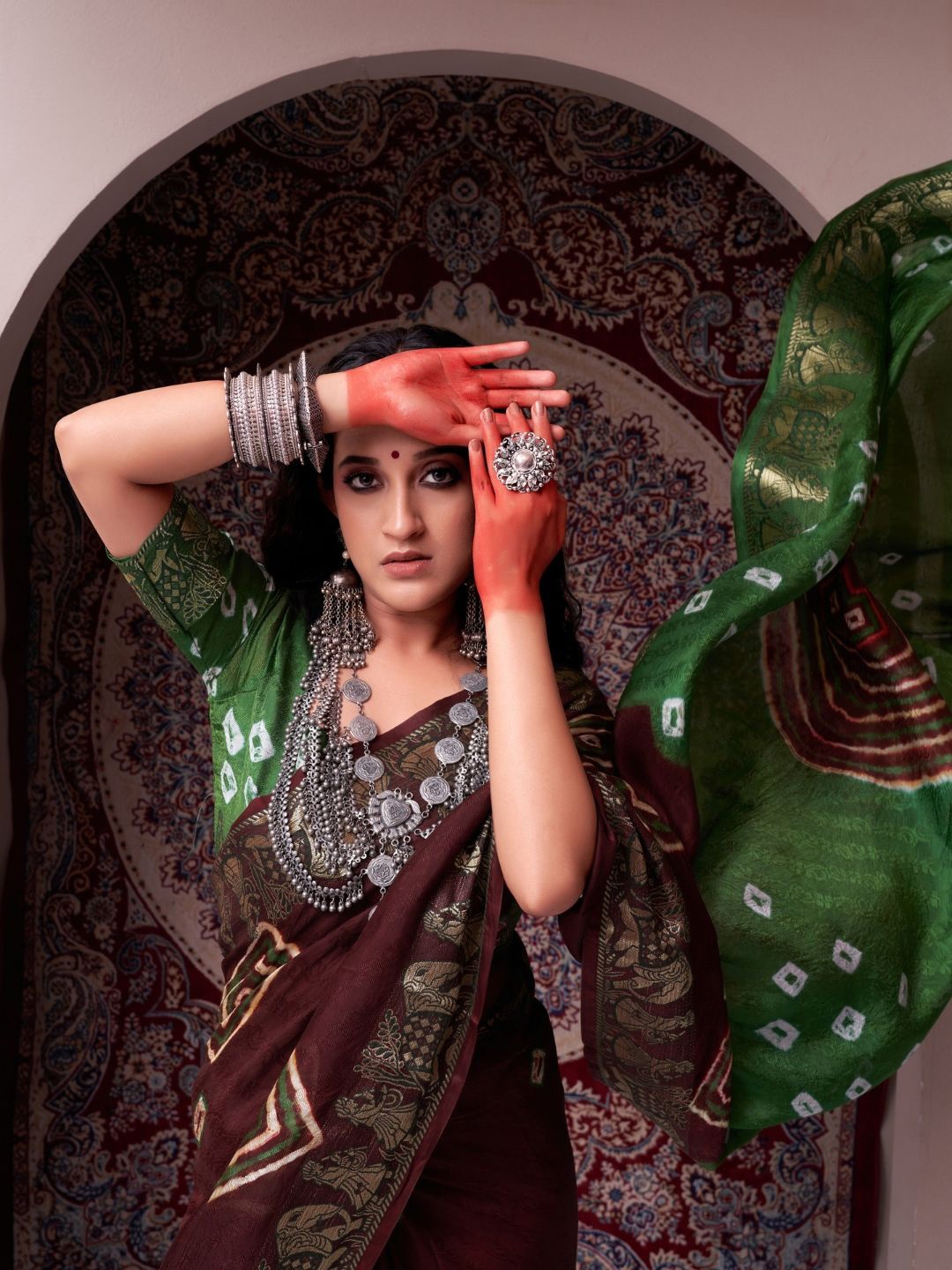 

Bandhanivilla Bandhani Zari Pure Silk Bandhani Saree, Brown