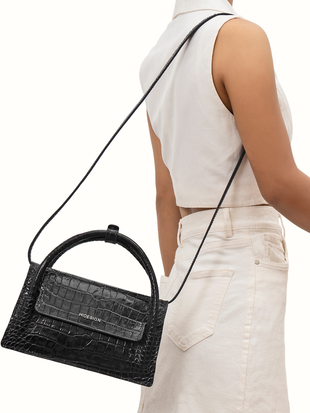 

Hidesign Textured Structured Leather Shoulder Bag, Black