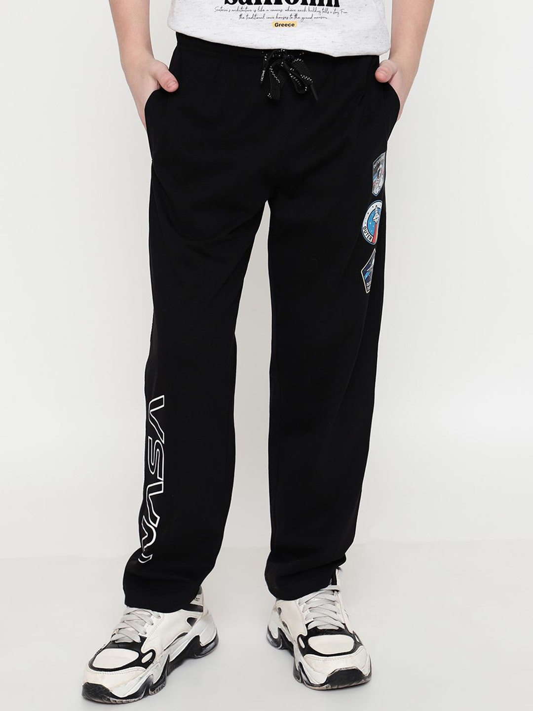 

Octave Boys Printed Cotton Track Pants, Black