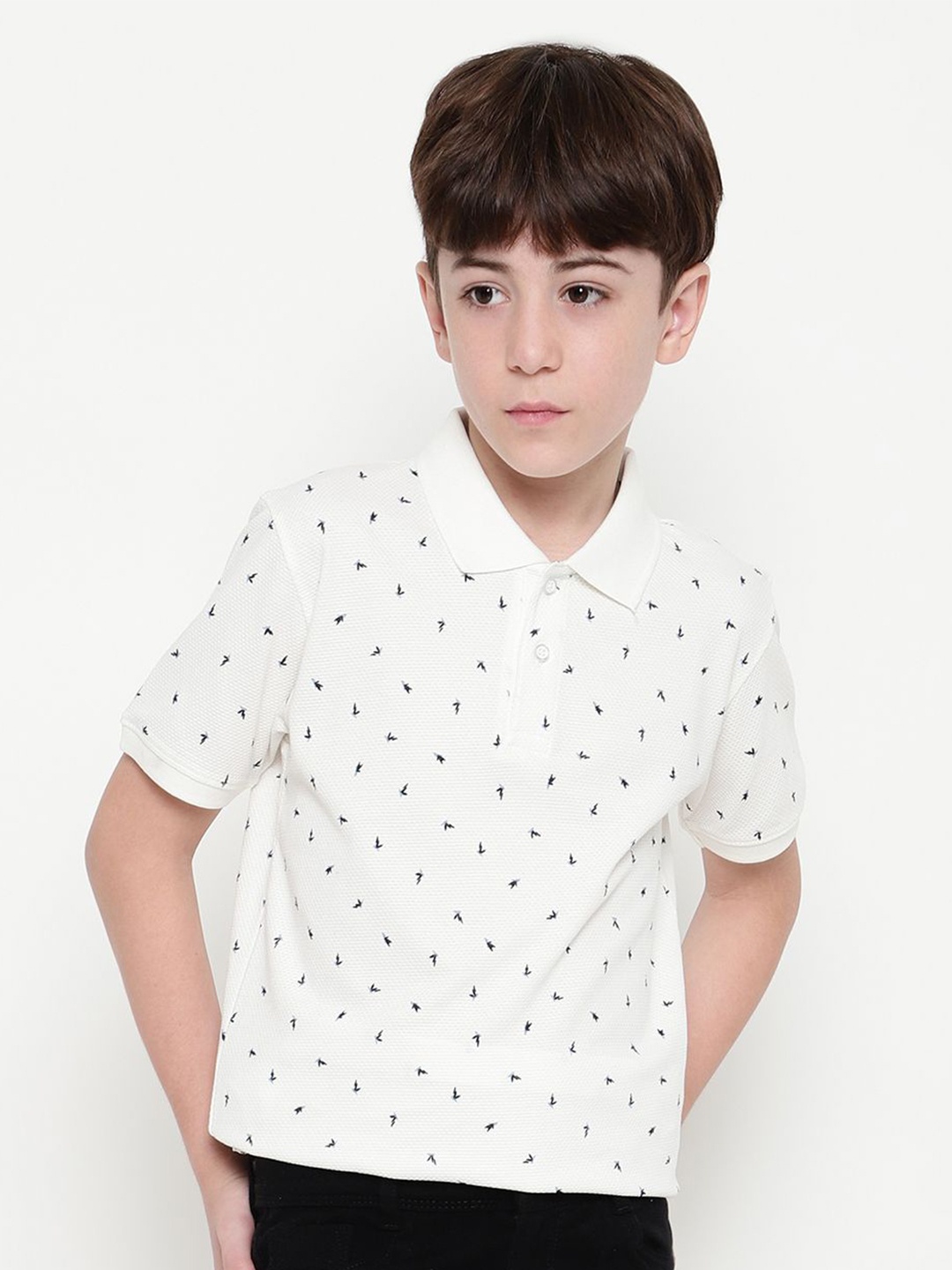 

Octave Boys Conversational Printed Polo Collar T-shirt, White