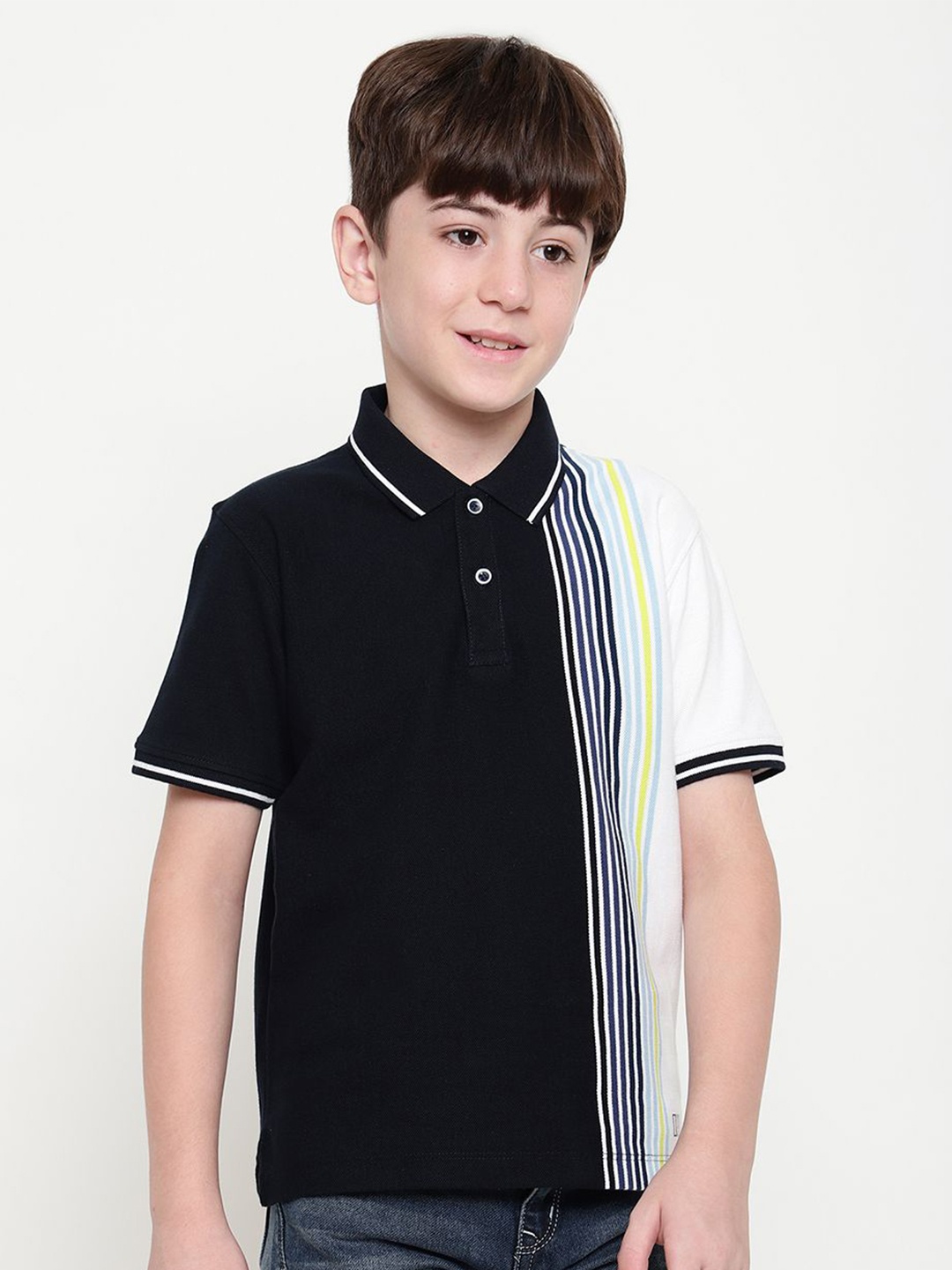 

Octave Boys Polo Collar Striped T-shirt, Black