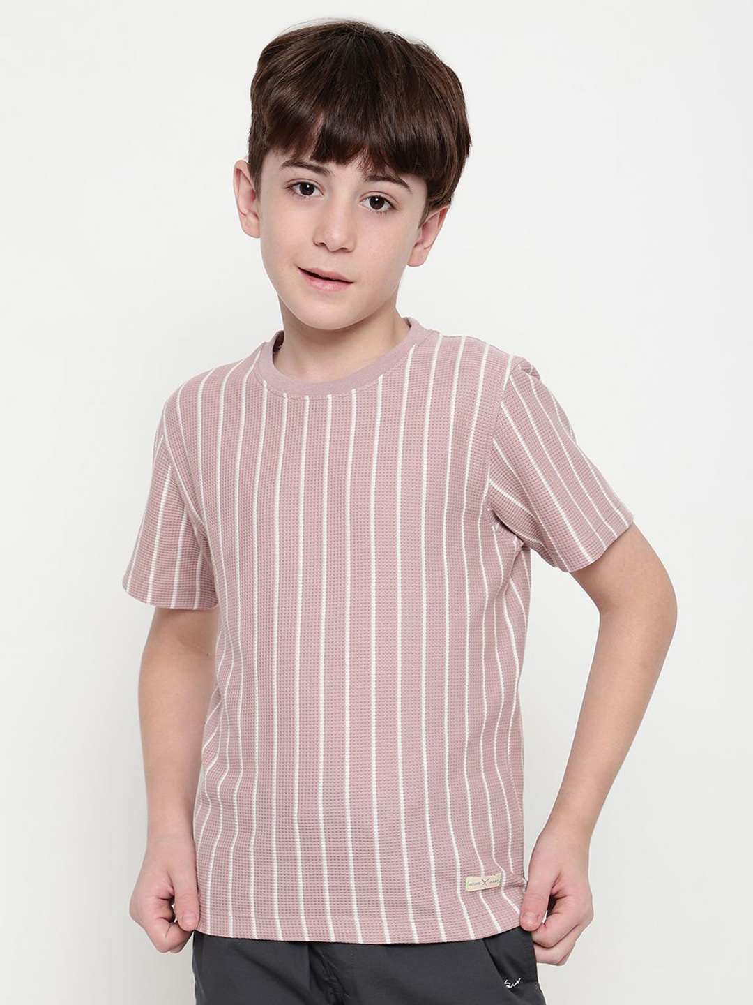 

Octave Boys Round Neck Striped T-shirt, Pink