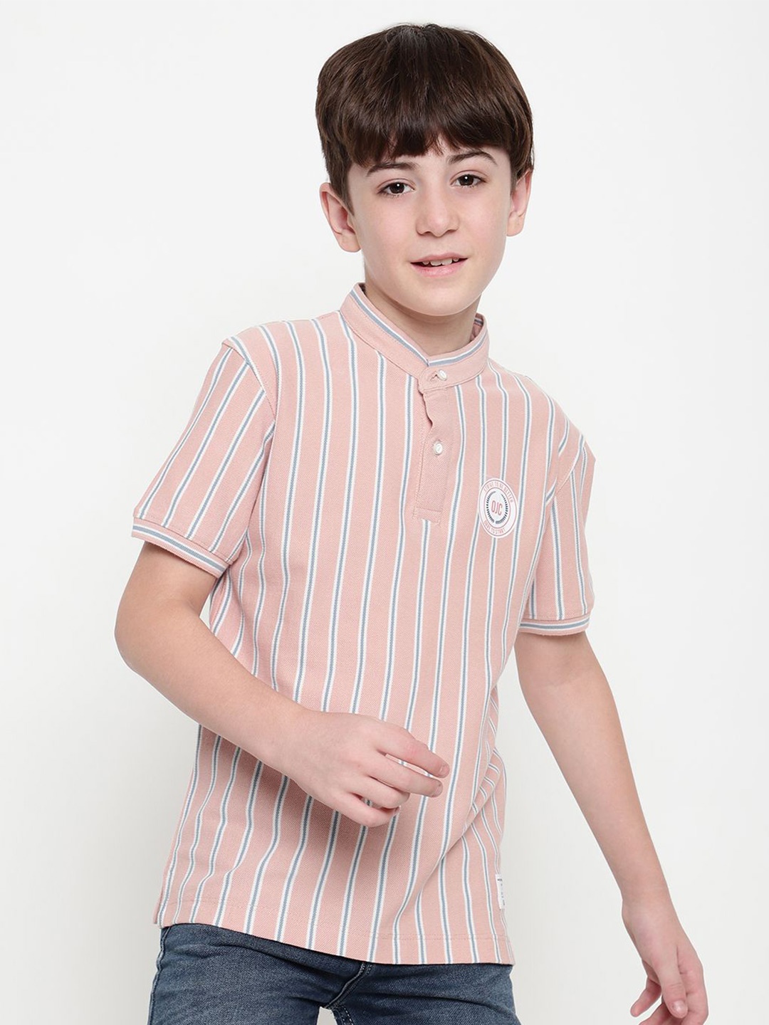 

Octave Boys Striped Mandarin Collar T-shirt, Beige