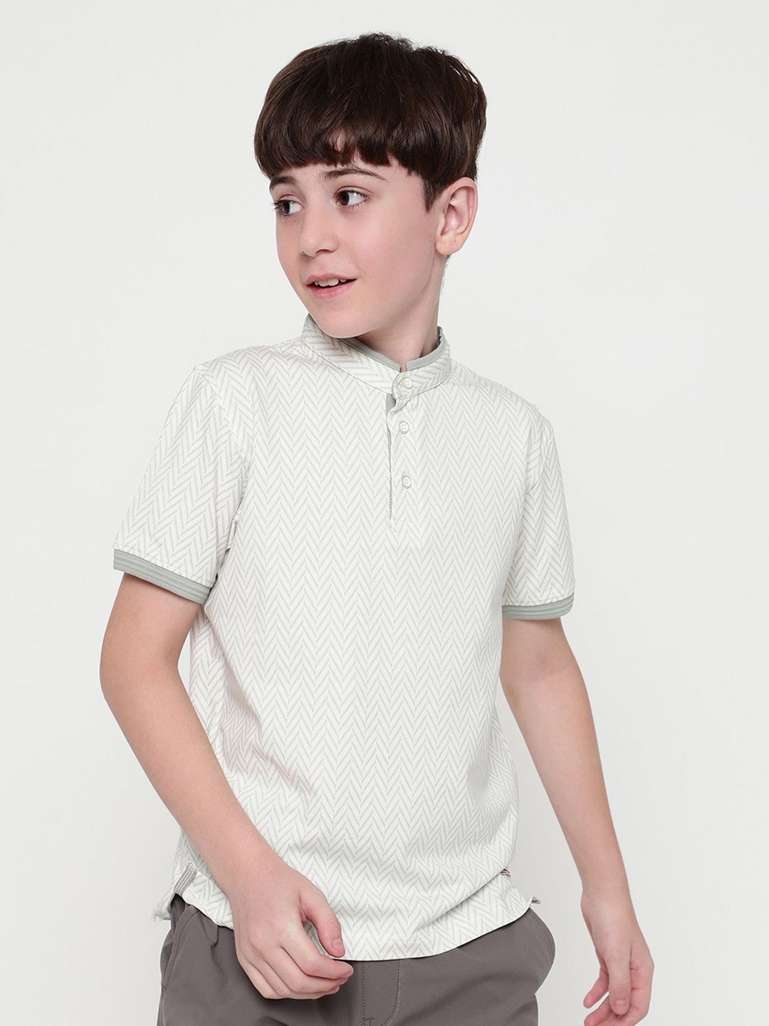 

Octave Boys Mandarin Collar Striped T-shirt, Olive