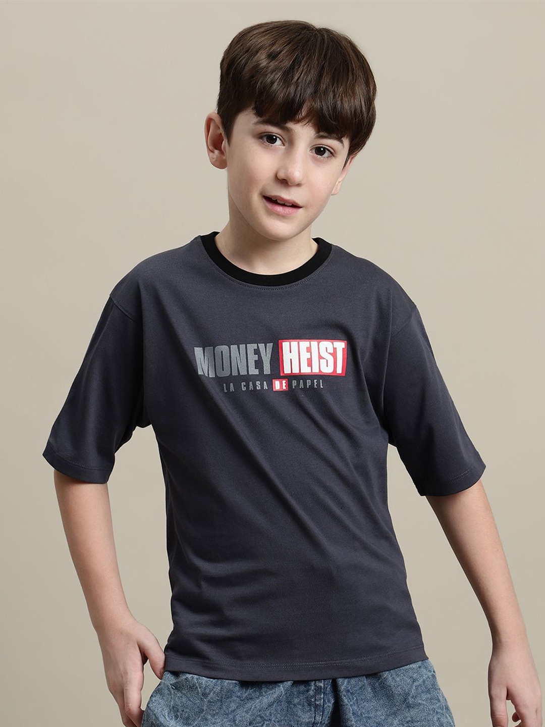 

Octave Boys Money Heist Printed T-shirt, Charcoal