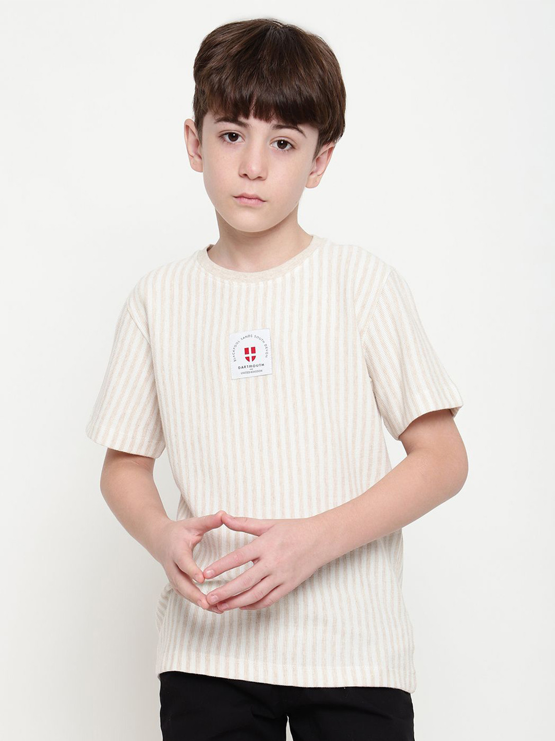 

Octave Boys Round Neck Striped T-shirt, Cream