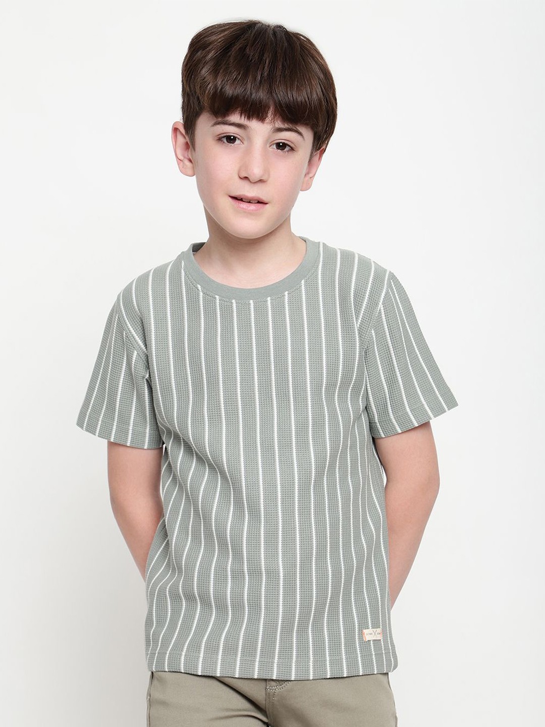 

Octave Boys Round Neck Striped T-shirt, Olive