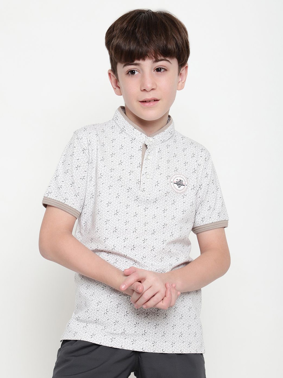 

Octave Boys Floral Printed Mandarin Collar T-shirt, Grey