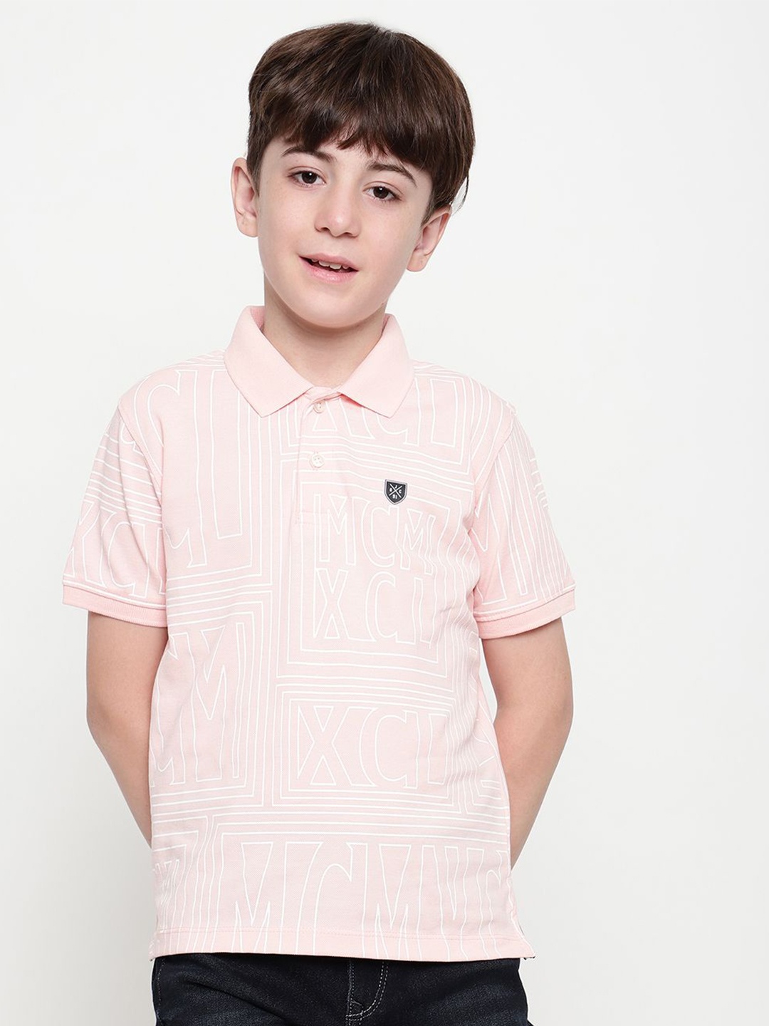 

Octave Boys Typography Printed Polo Collar T-shirt, Pink