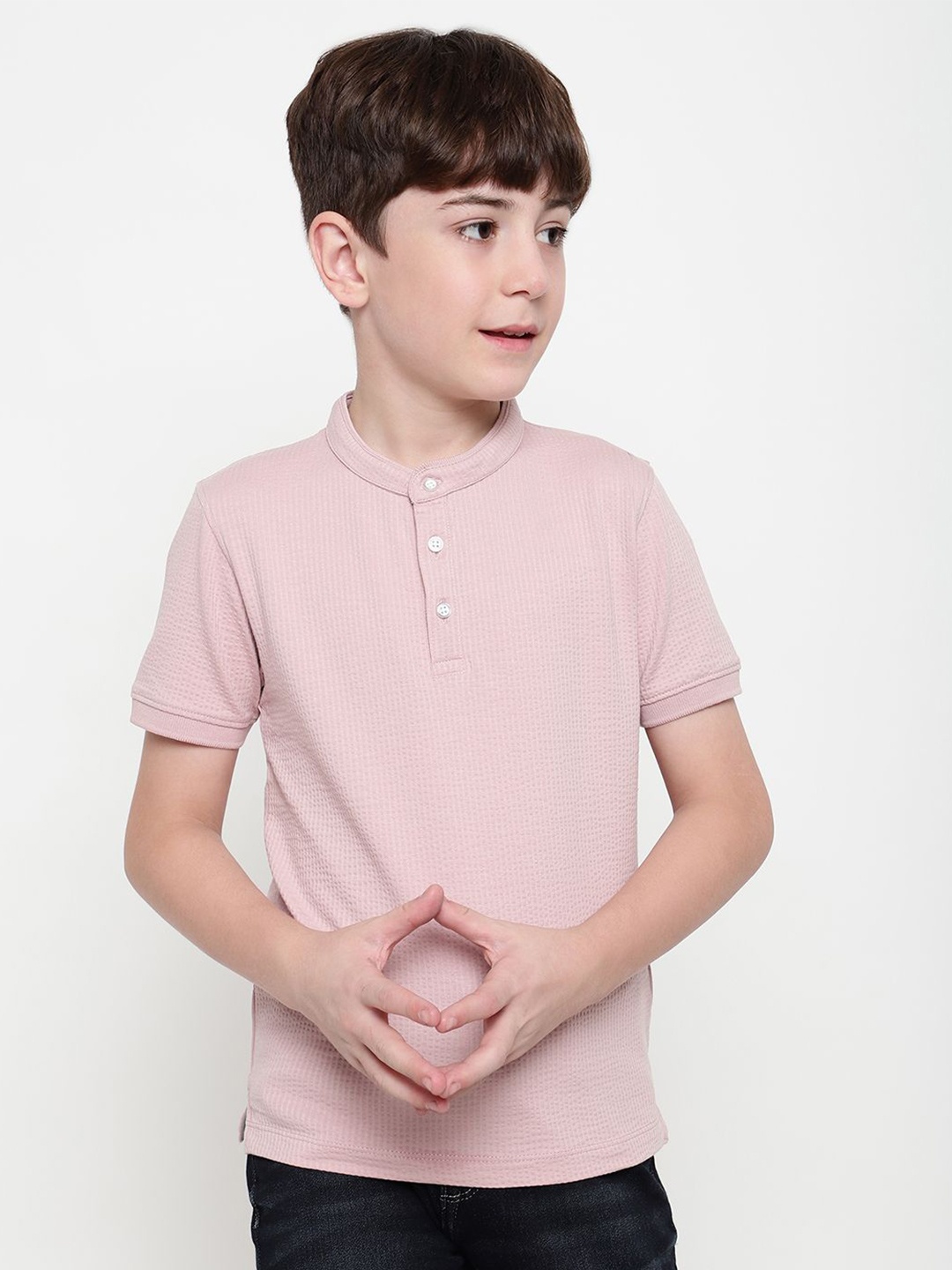 

Octave Boys Mandarin Collar Solid T-shirt, Pink