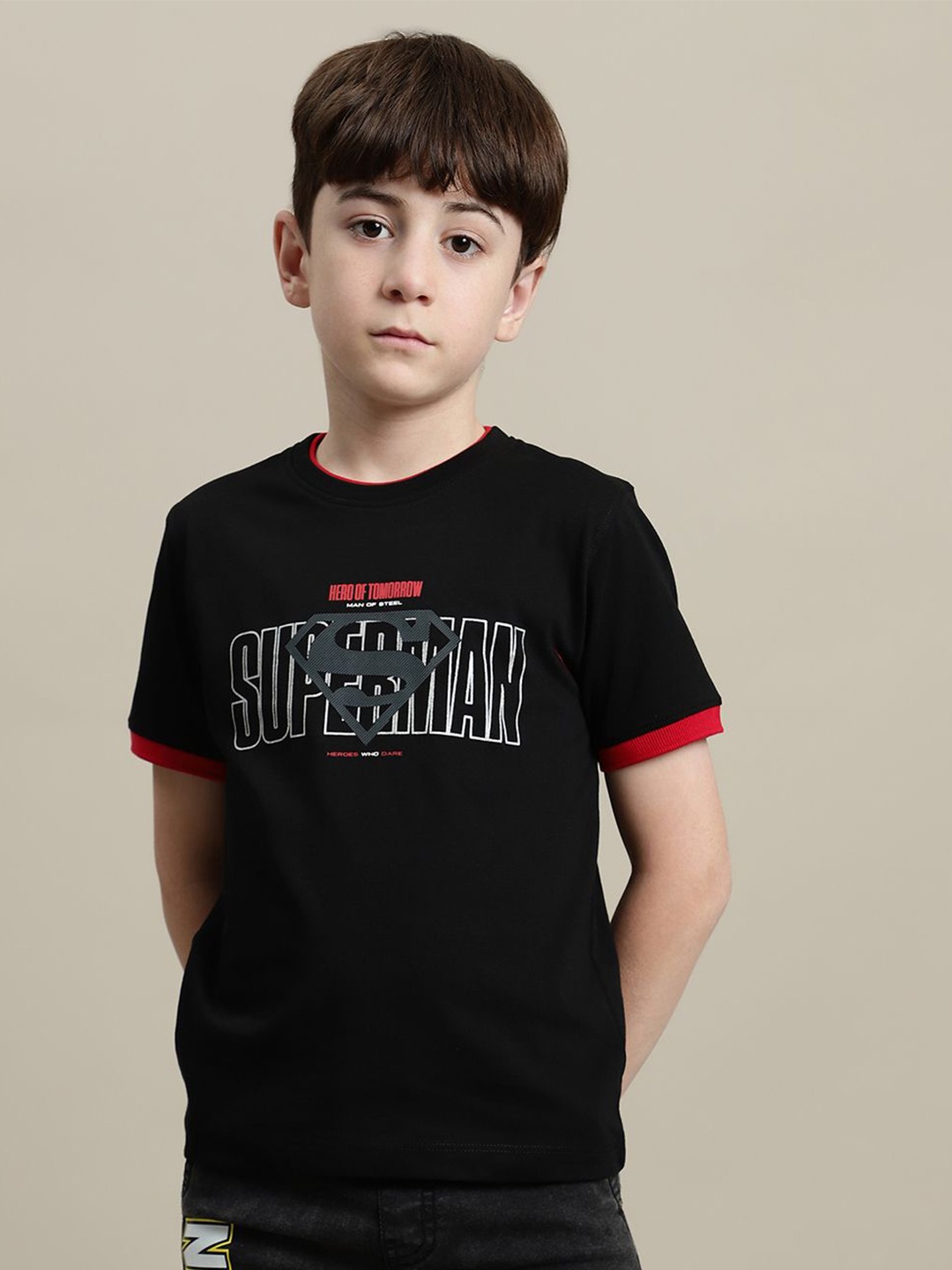 Octave Boys Superman Typography Printed T-shirt, Black