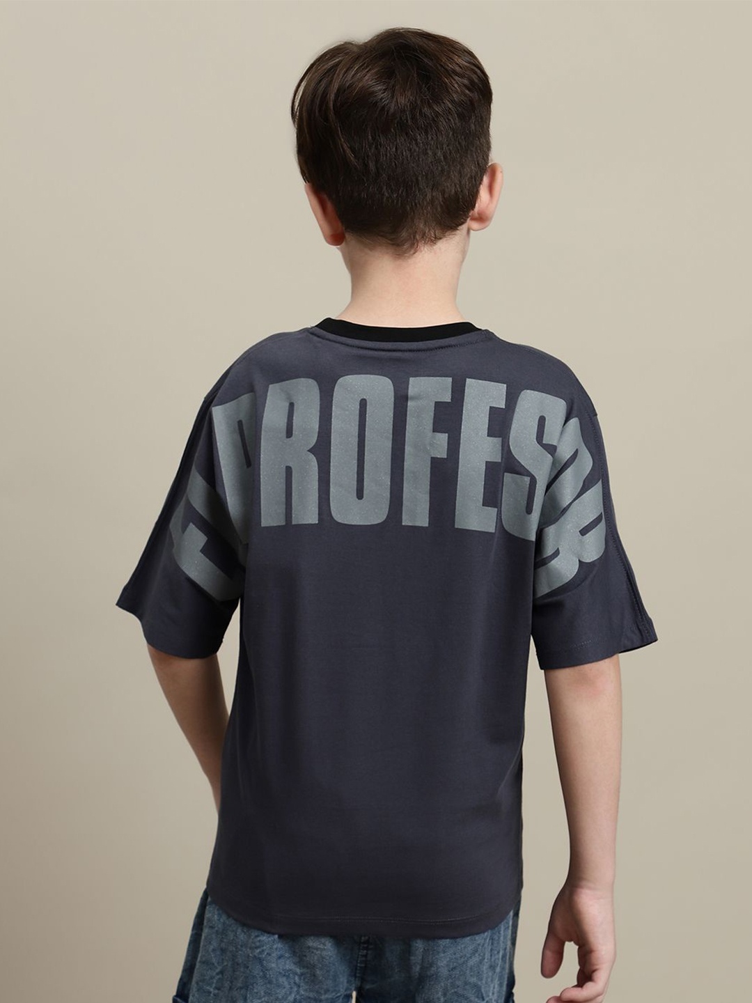 Octave Boys Typography Printed T-shirt, Charcoal