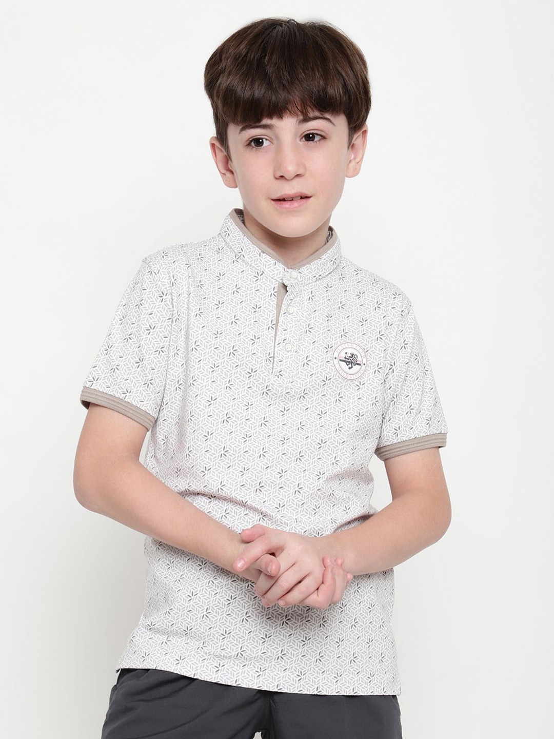 

Octave Boys Floral Printed Mandarin Collar T-shirt, Grey