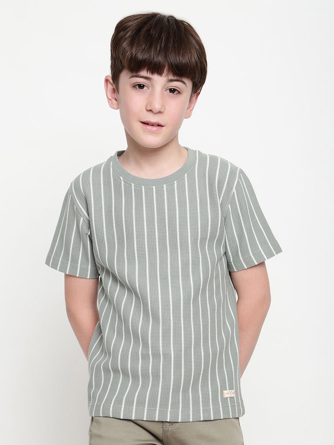 

Octave Boys Round Neck Striped T-shirt, Olive