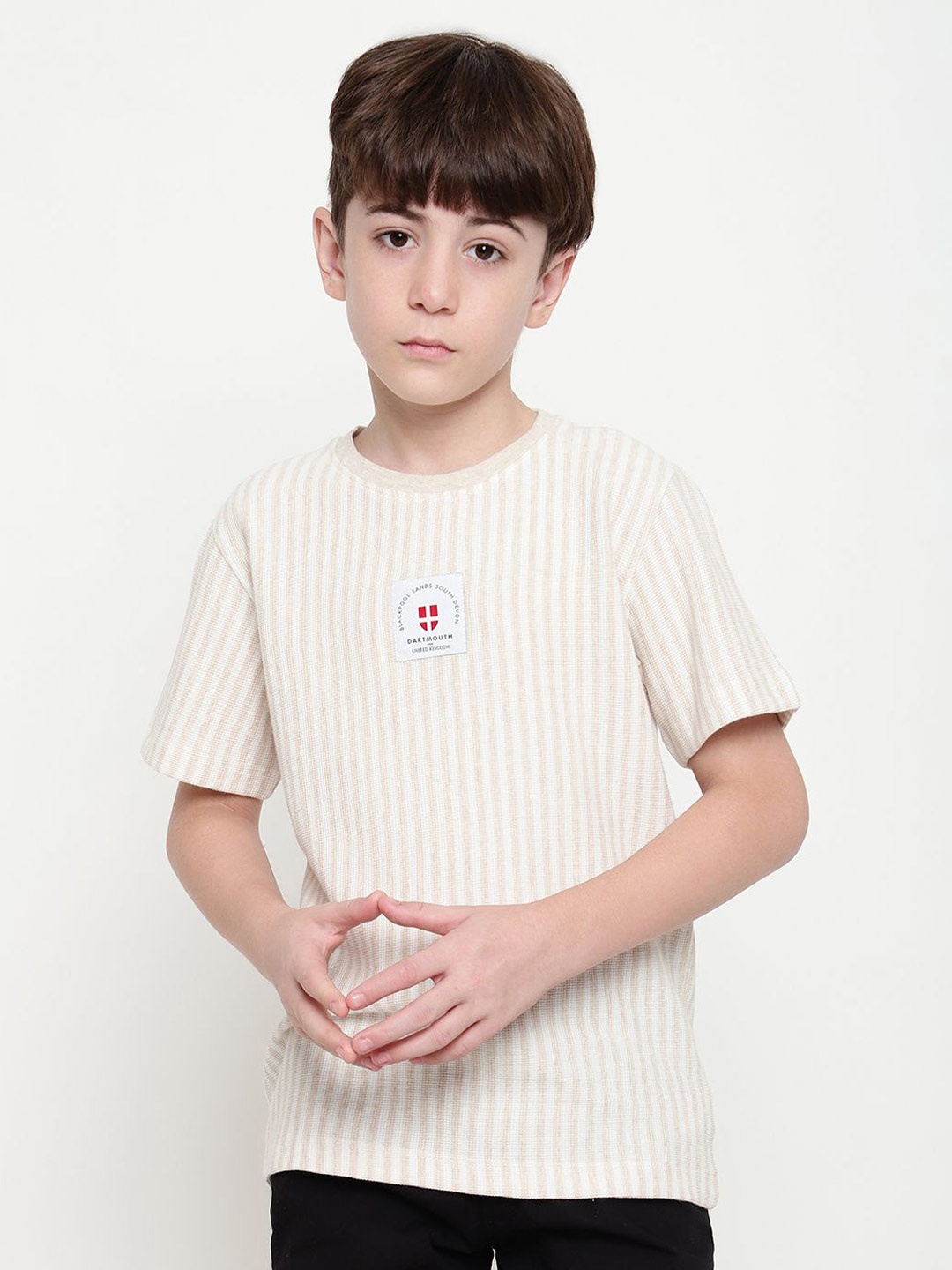 

Octave Boys Round Neck Striped T-shirt, Cream