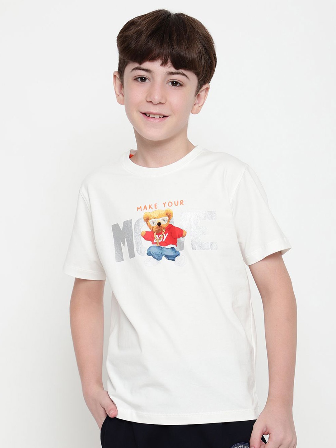 Octave Boys Graphic Printed T-shirt, White