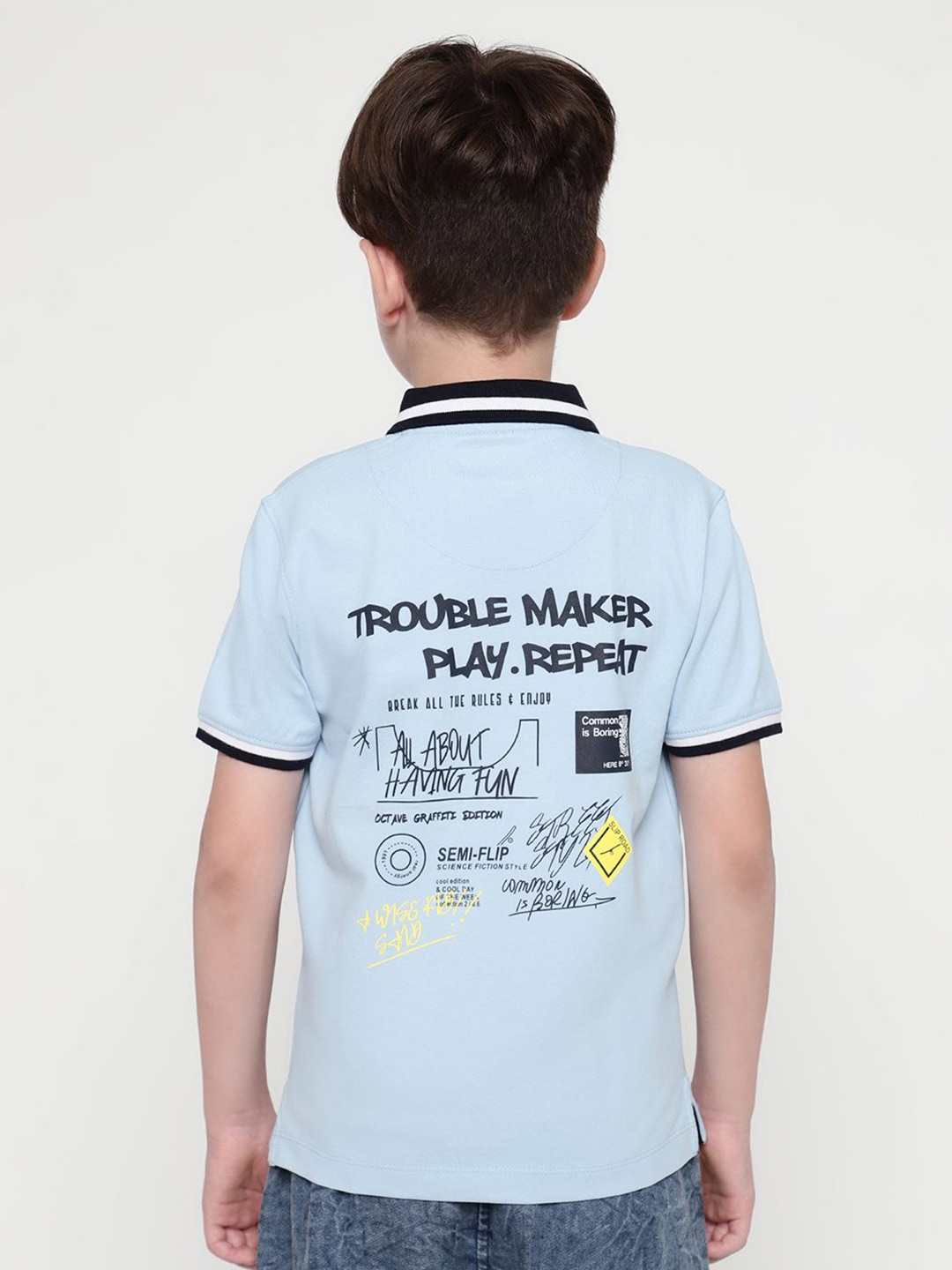 

Octave Boys Typography Printed Polo Collar T-shirt, Blue