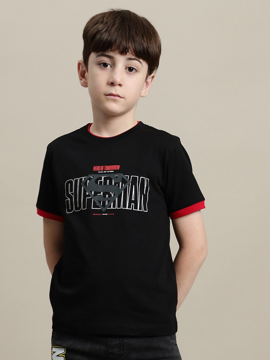 

Octave Boys Typography Superman Printed T-shirt, Black