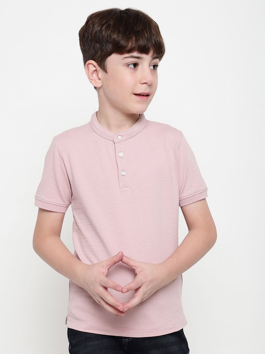 

Octave Boys Mandarin Collar Solid T-shirt, Pink