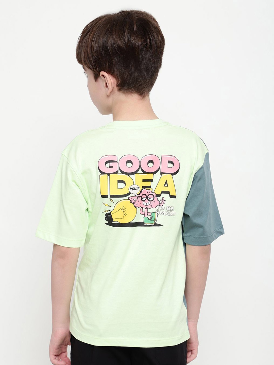 

Octave Boys Typography Printed Round Neck Drop Shoulder Sleeves T-shirt, Green