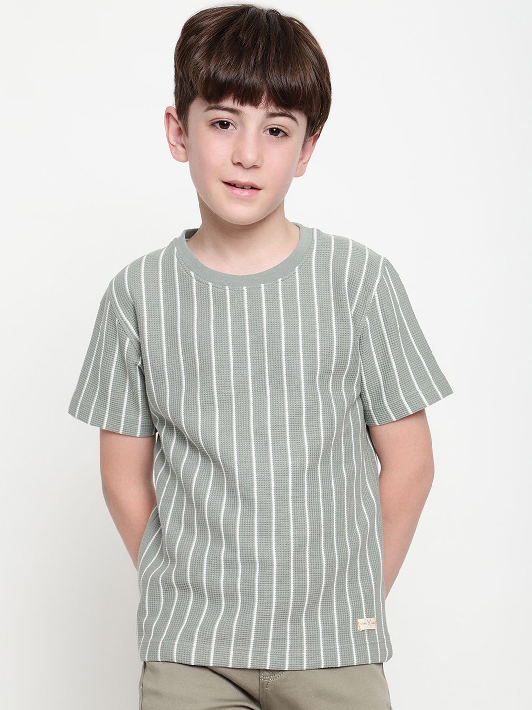 

Octave Boys Striped Round Neck T-shirt, Olive