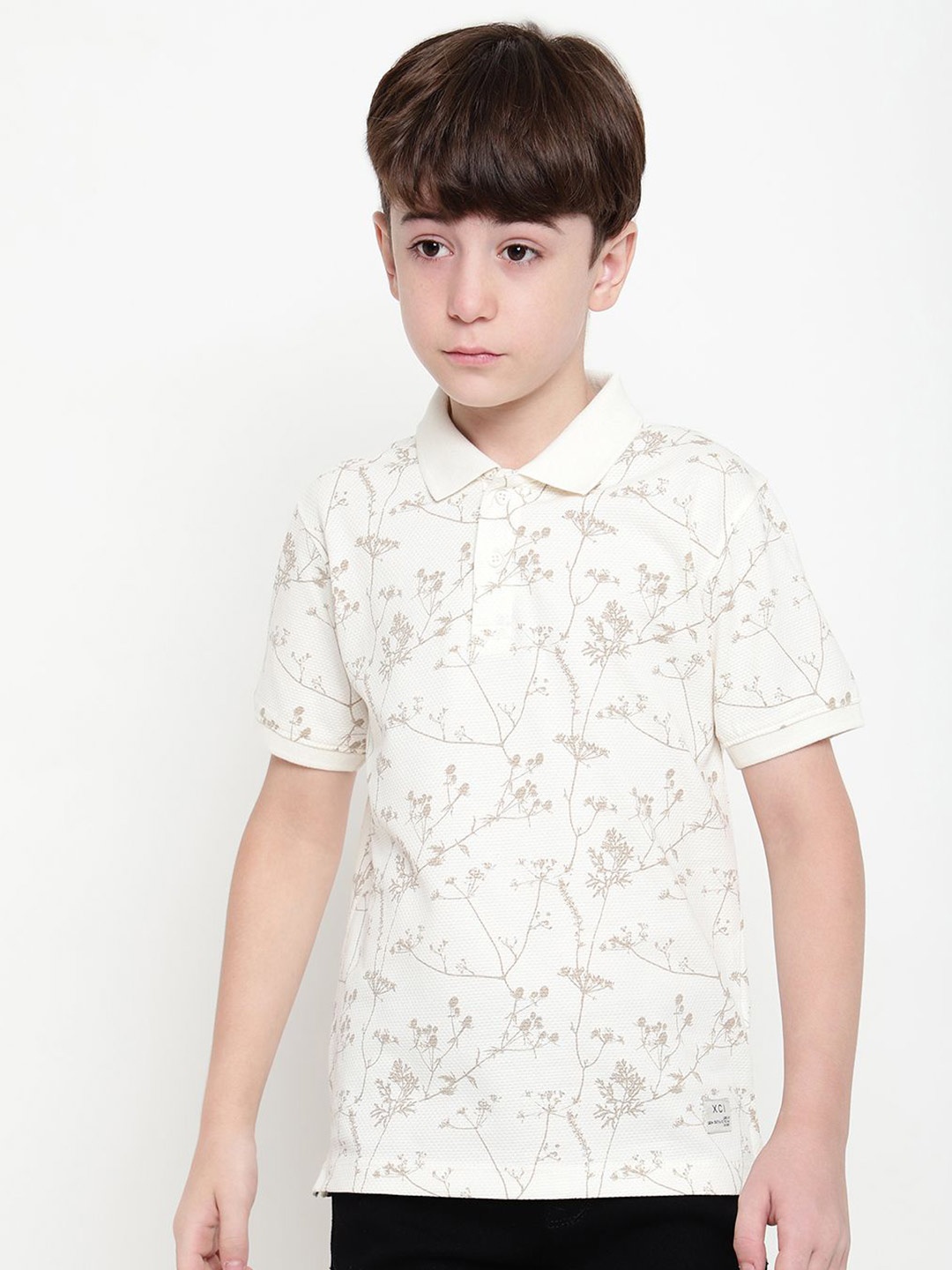 

Octave Boys Floral Printed Polo Collar T-shirt, Off white