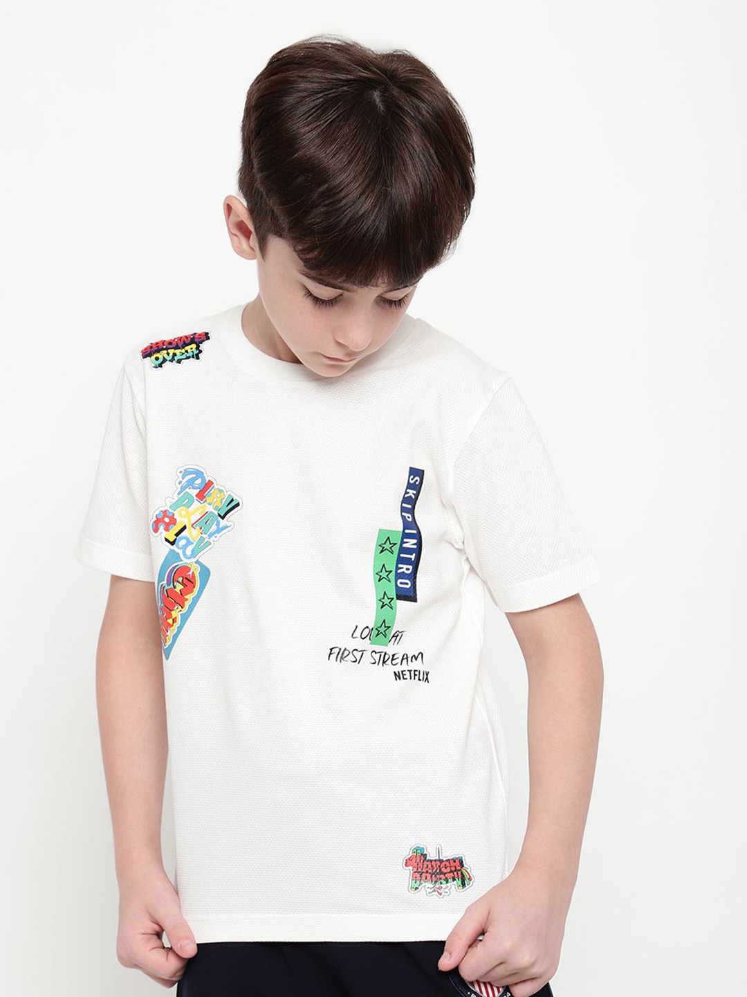 

Octave Boys Typography Printed Round Neck T-shirt, White