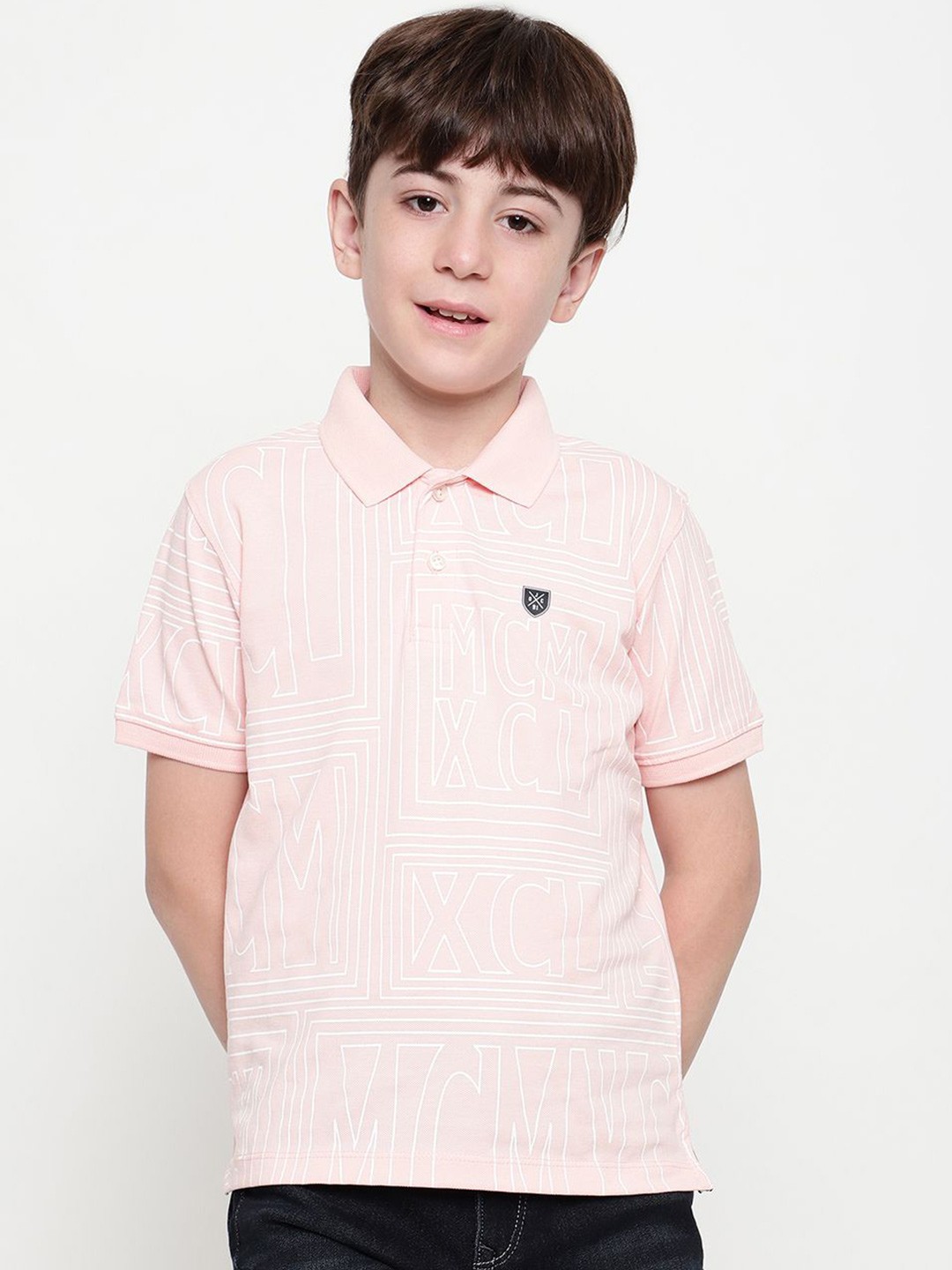 

Octave Boys Polo Collar Typography Printed T-shirt, Pink