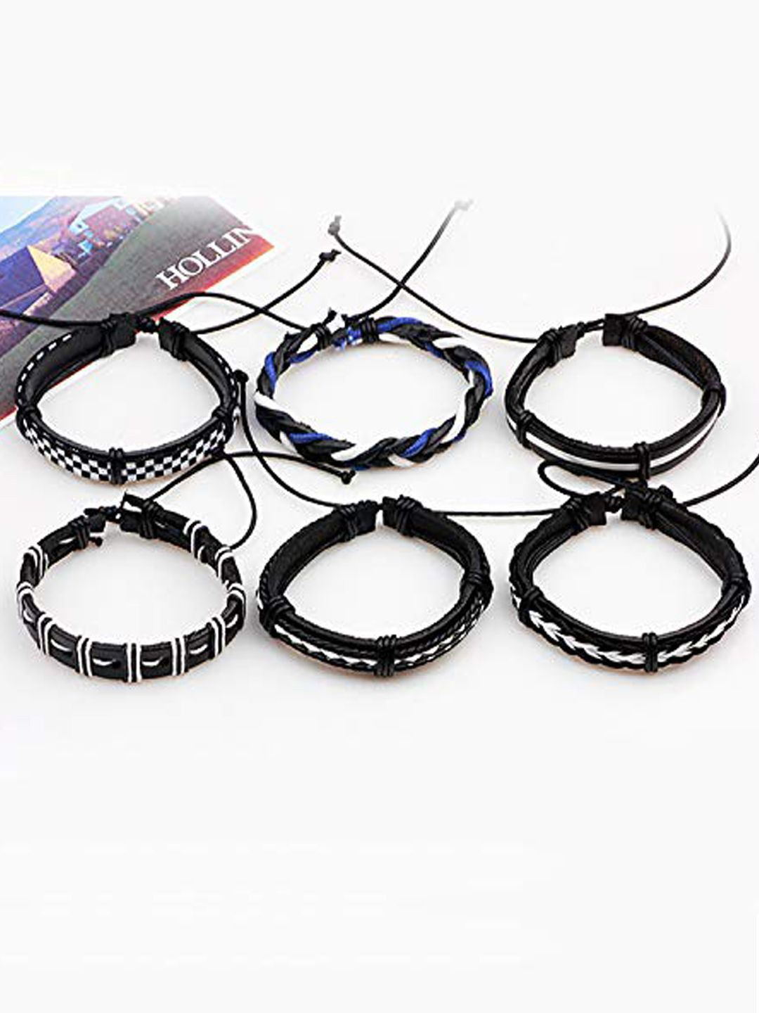 

Young & Forever Unisex Set Of 6 Leather Multistrand Bracelets, Black