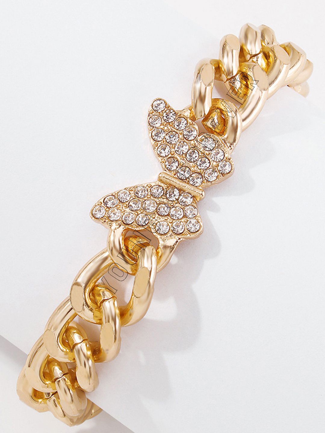 

Young & Forever Artificial Stones Brass Plated Link Bracelet, Gold