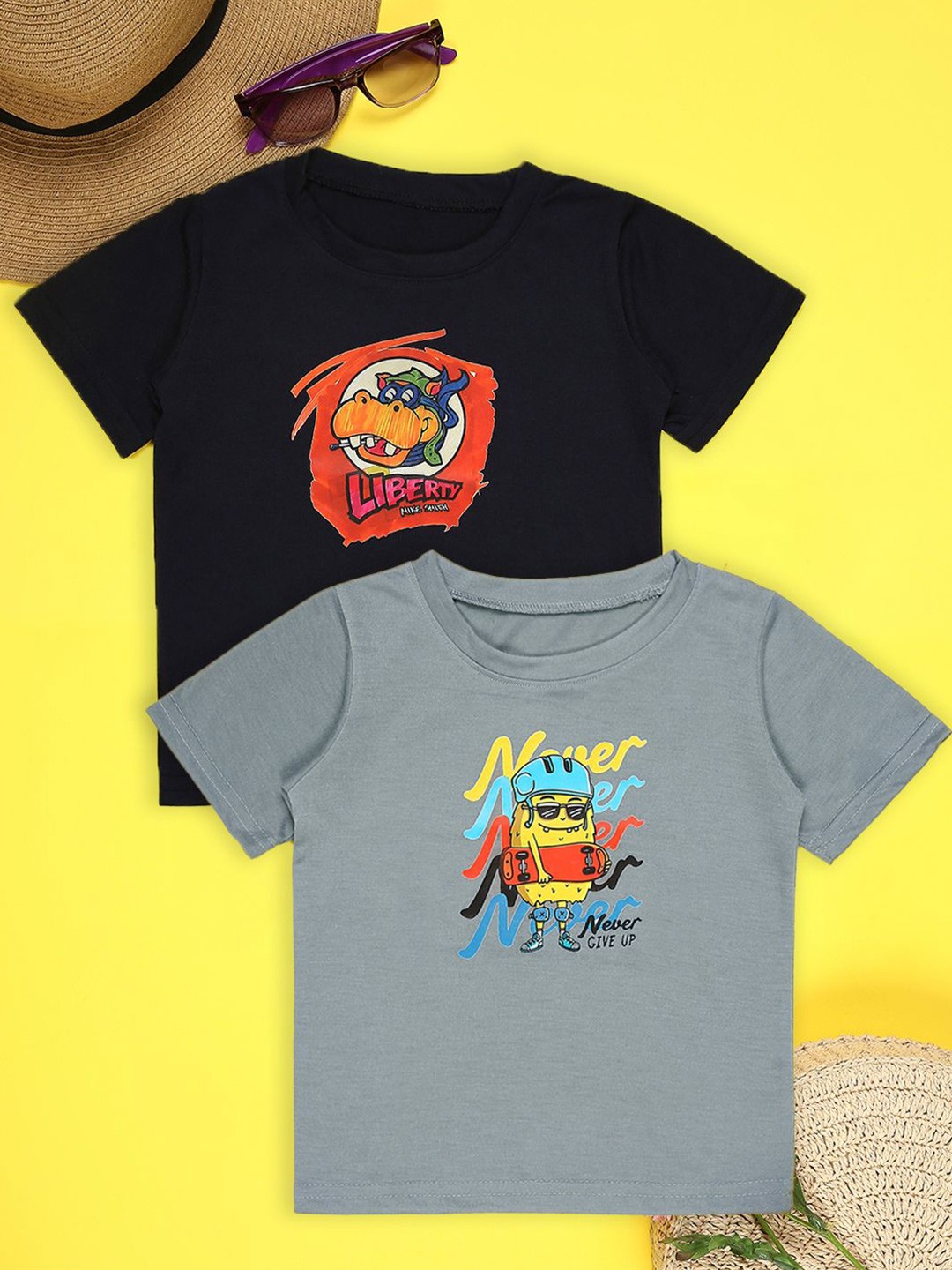 

Cutiekins Boys Pack Of 2 Graphic Printed Round Neck T-shirt, Black