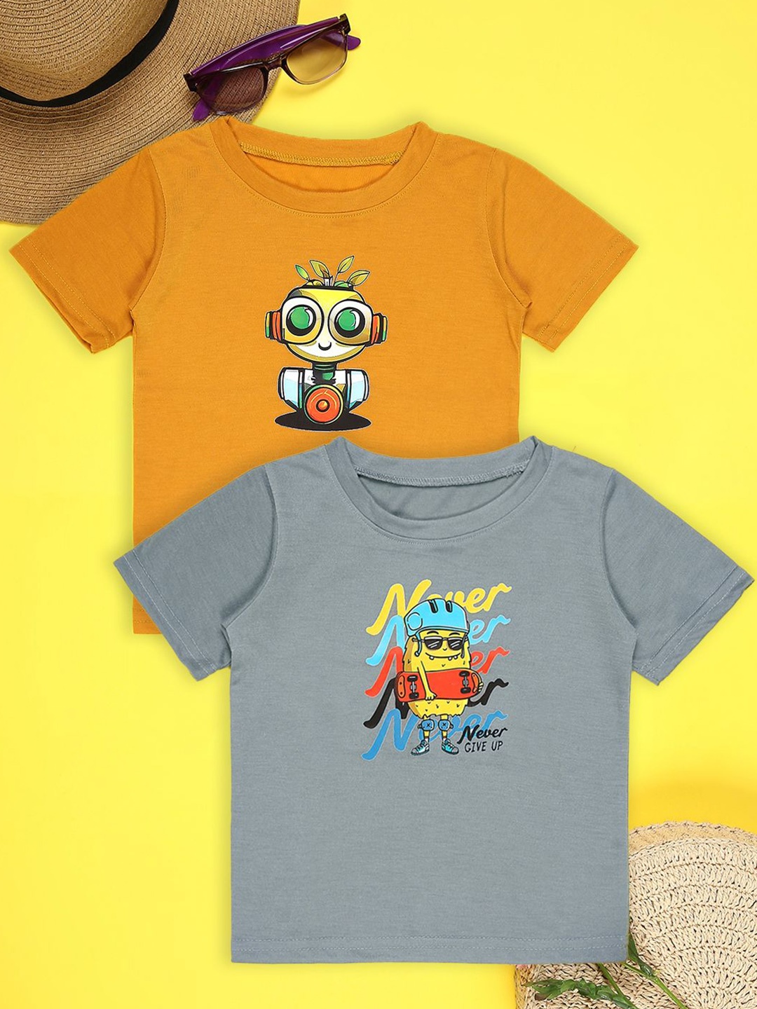 

Cutiekins Boys Pack Of 2 Graphic Printed Round Neck T-shirt, Yellow