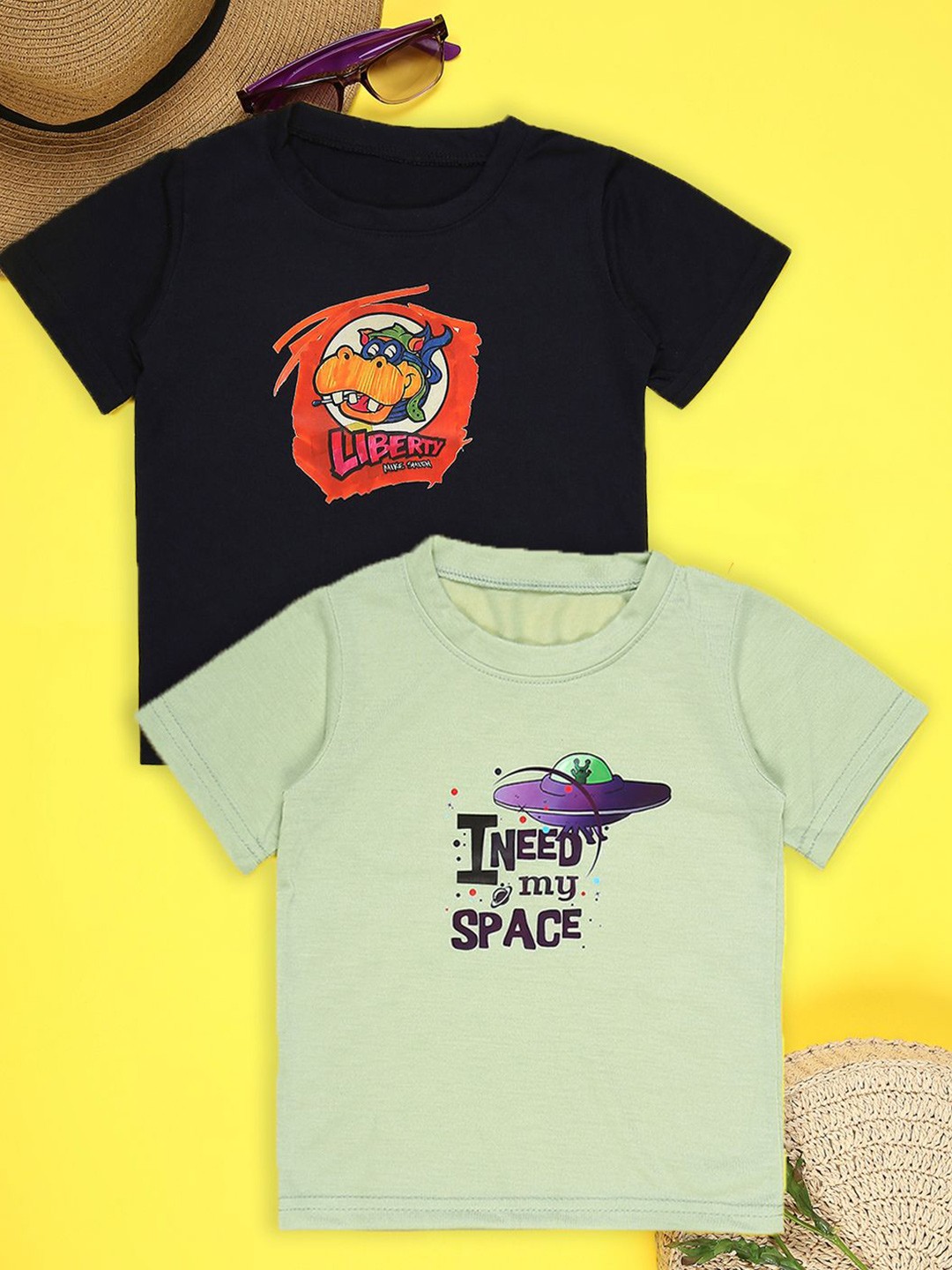 

Cutiekins Boys Pack Of 2 Graphic Printed Round Neck T-shirt, Black